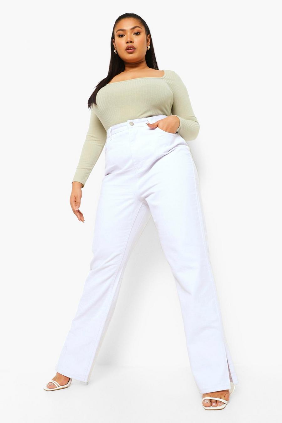 לבן ג'ינס עם שסע במכפלת למידות גדולות image number 1