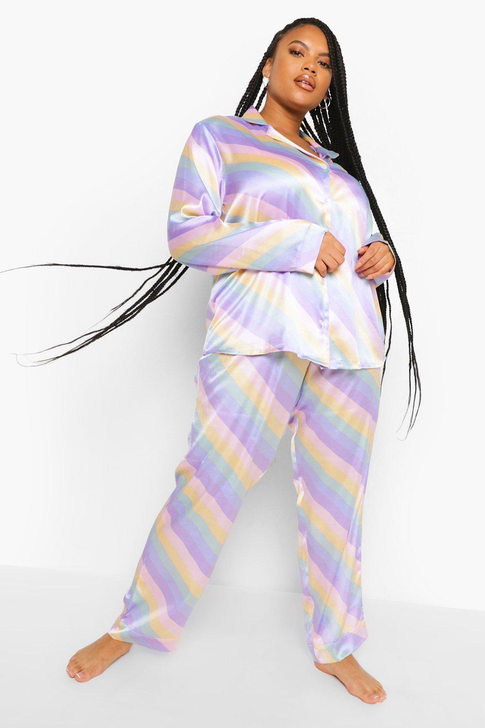 Plus Pastel Stripe Satin Pajamas boohoo CA