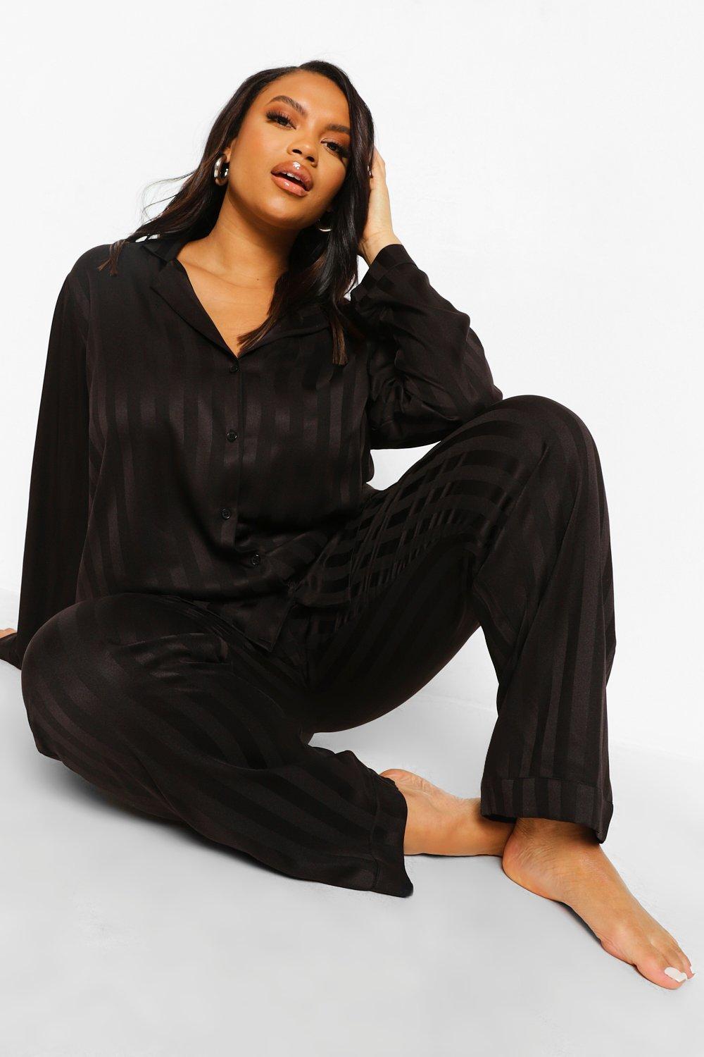 Plus Jacquard Stripe Satin Pajamas