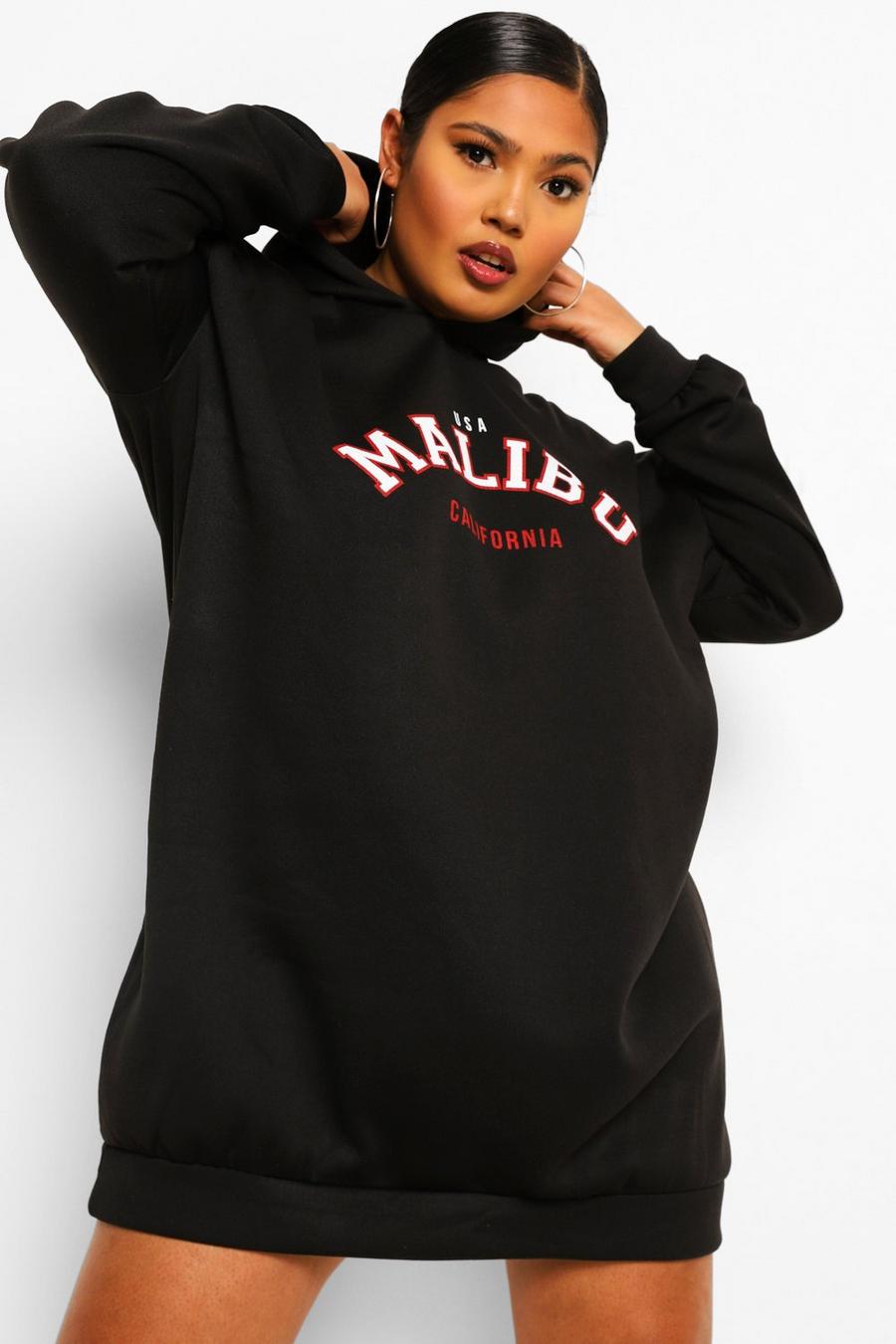 Black Plus Malibu Slogan Hoodie Sweatshirt Dress image number 1
