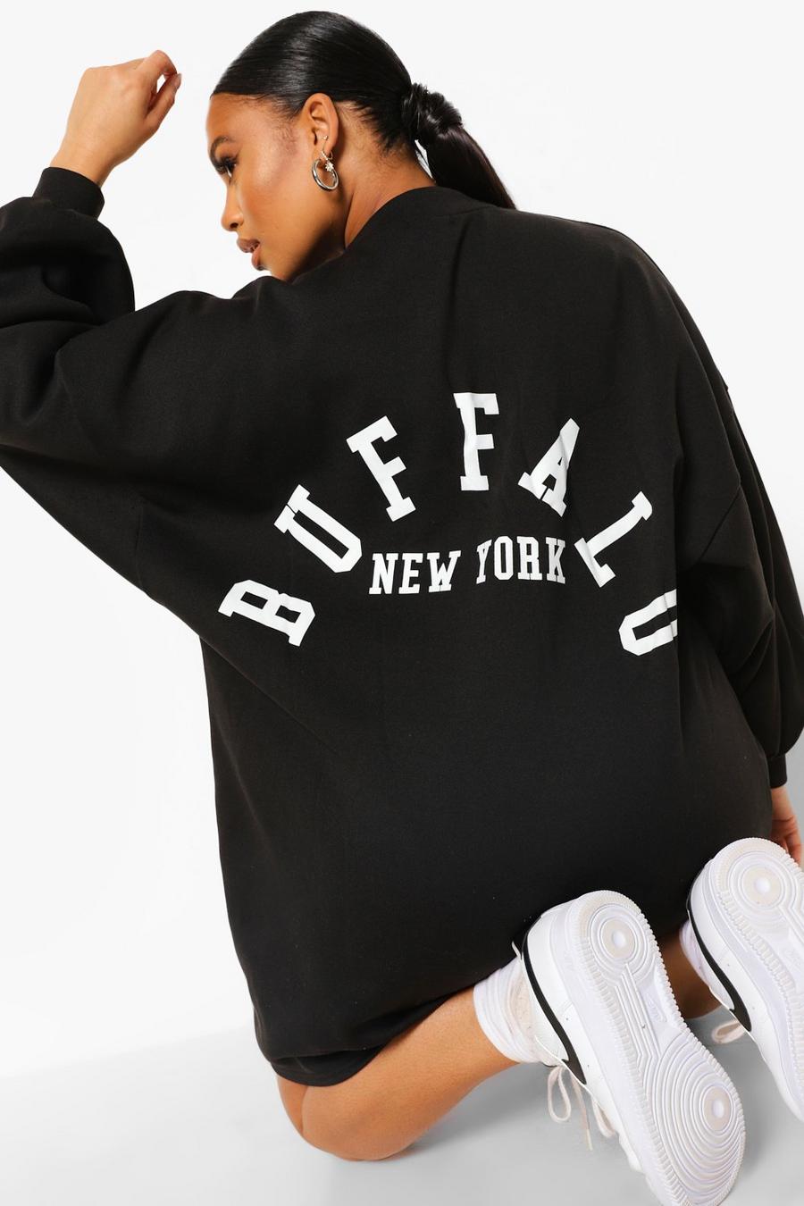 Vestido estilo suéter con eslogan “Buffalo” Plus, Negro image number 1