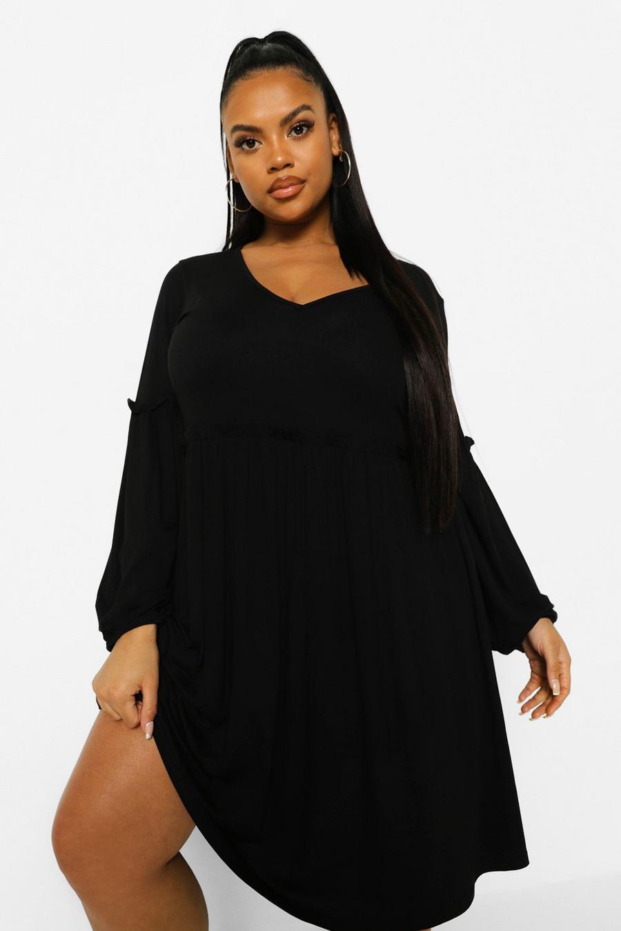 Black Plus Ruffle Jersey Smock Dress image number 1