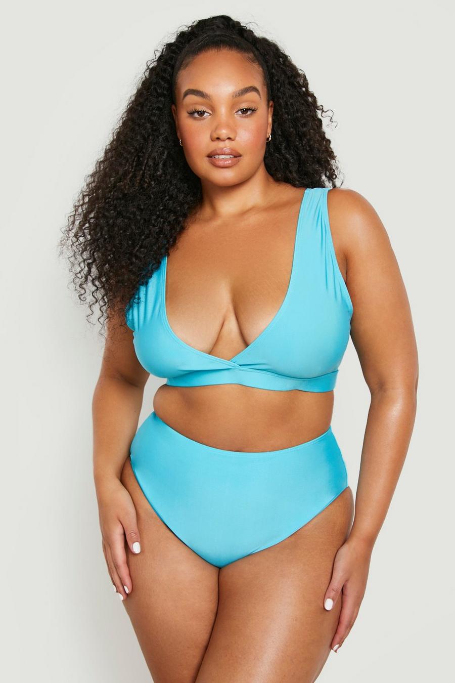 Aqua blue Plus Mix & Match Plunge Bikini Top
