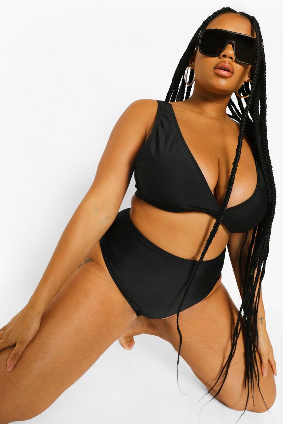 Parte superiore bikini con scollo profondo Mix & Match Plus, Black image number 1