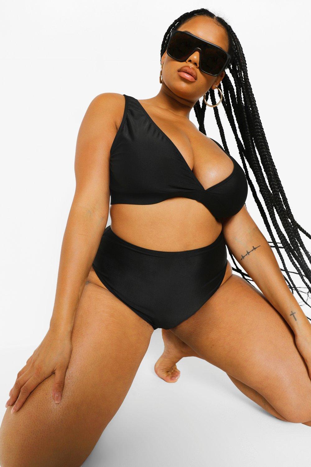 Plus Black Mix & Match Plunge Bikini Top