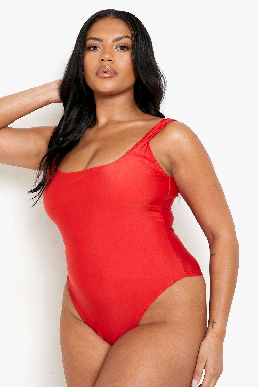 Red high neck swimsuit