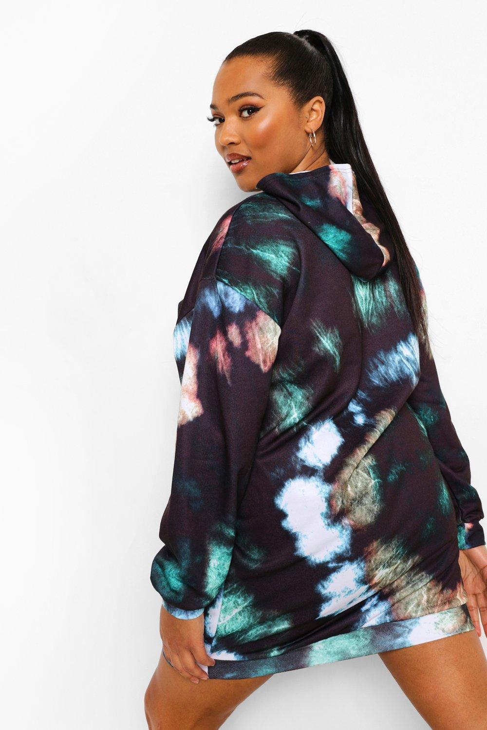 Plus Slogan Tie Dye Hooded Sweatshirt Dress boohoo IE