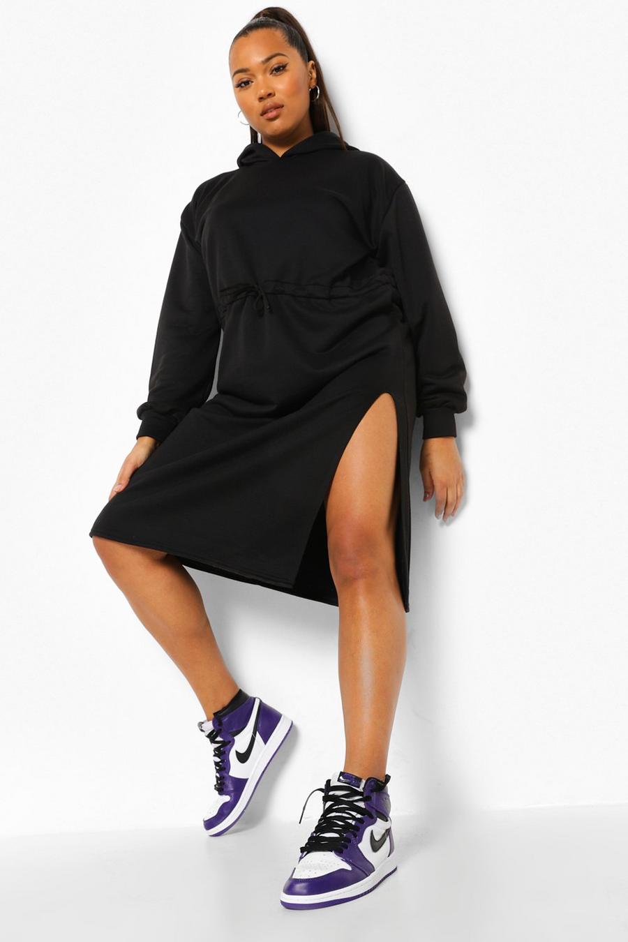 Black Plus Hoodie Midi Sweatshirt Dress image number 1