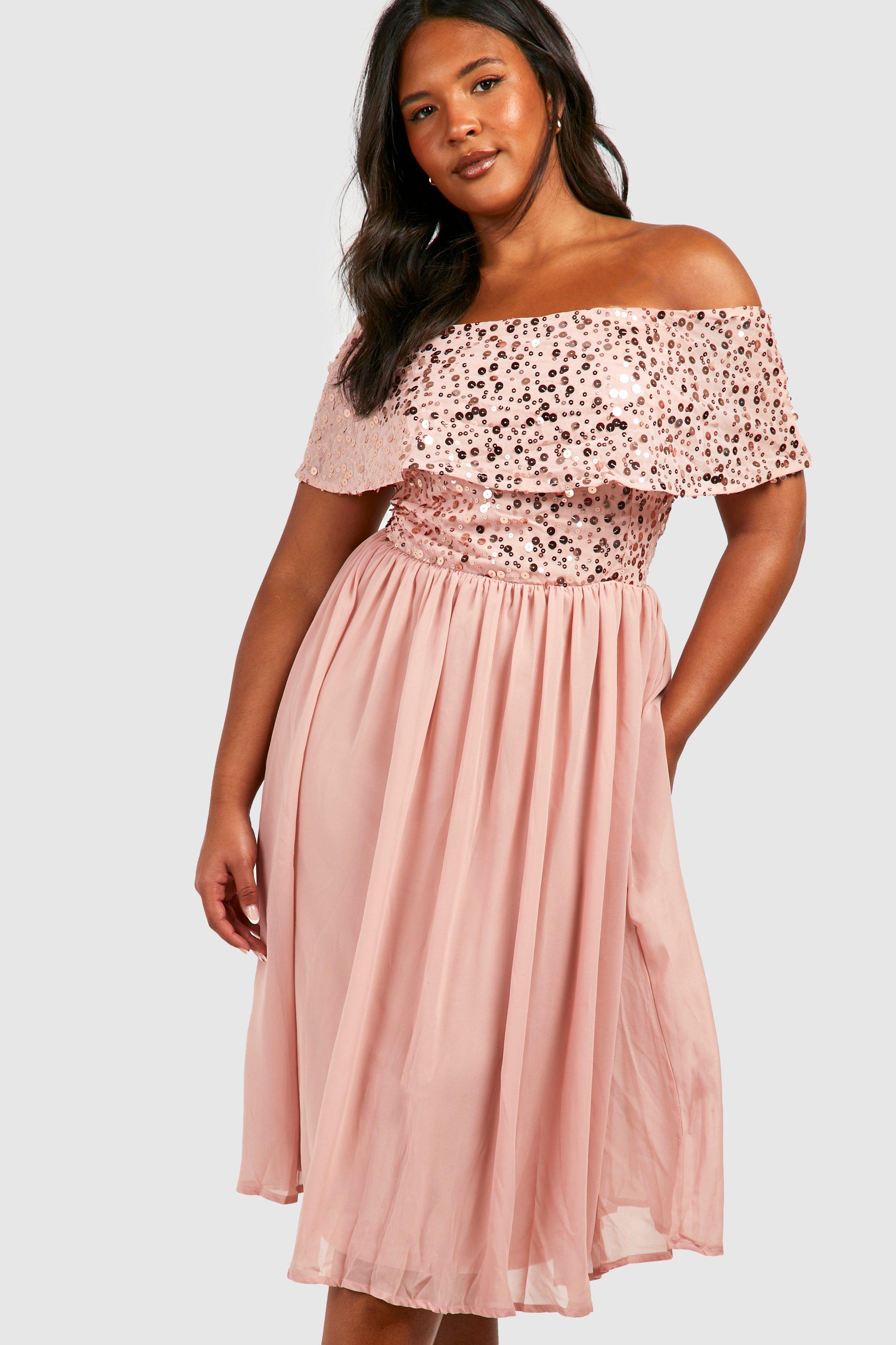 Blush pink shop bardot dress