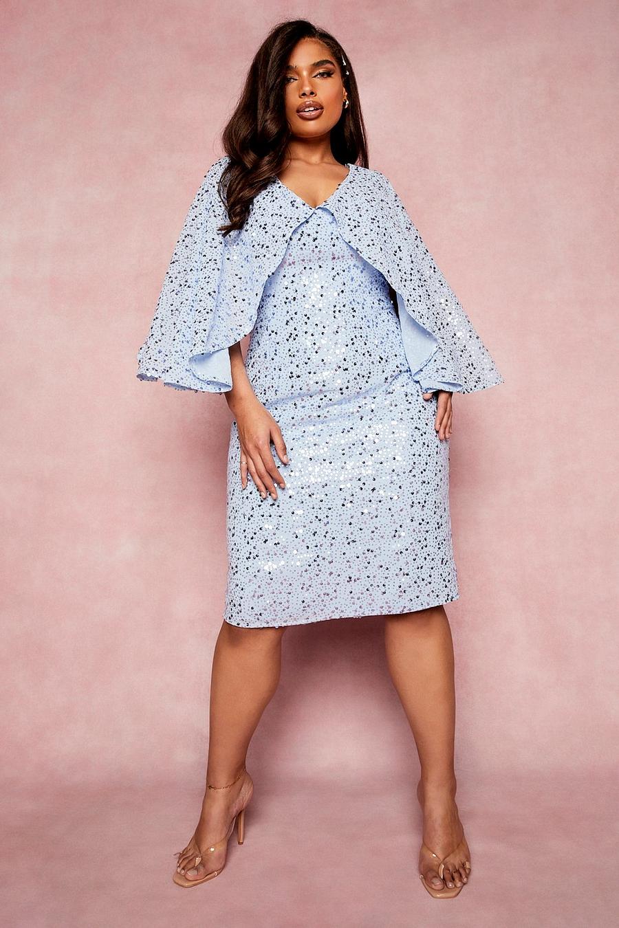 Pastel blue Plus Occasion Sequin Kimono Sleeve Midi Dress image number 1