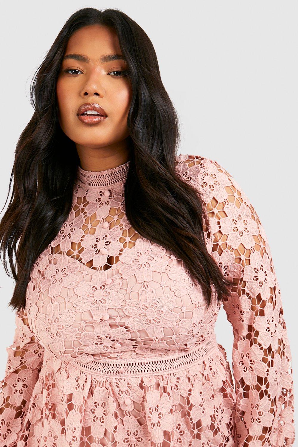 Boohoo pink hot sale lace dress