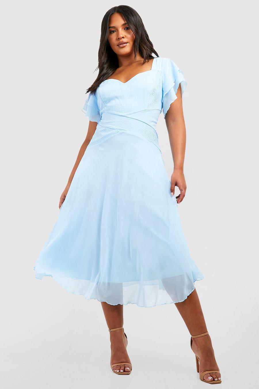 Pastel blue Plus Occasion Angel Sleeve Chiffon Midi Dress image number 1