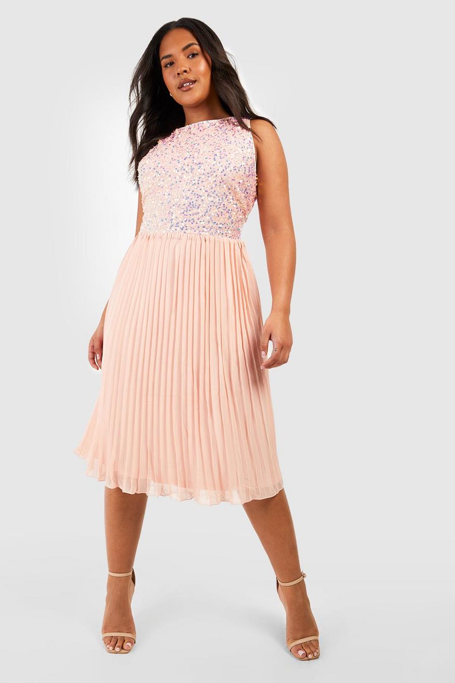 Blush rosa Plus Occasion Sequin Contrast Midi Dress
