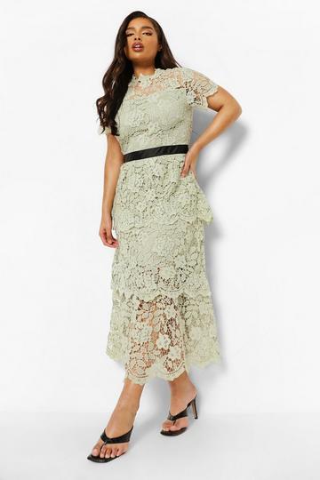 Plus Occasion Lace Tiered Midi Dress pale green