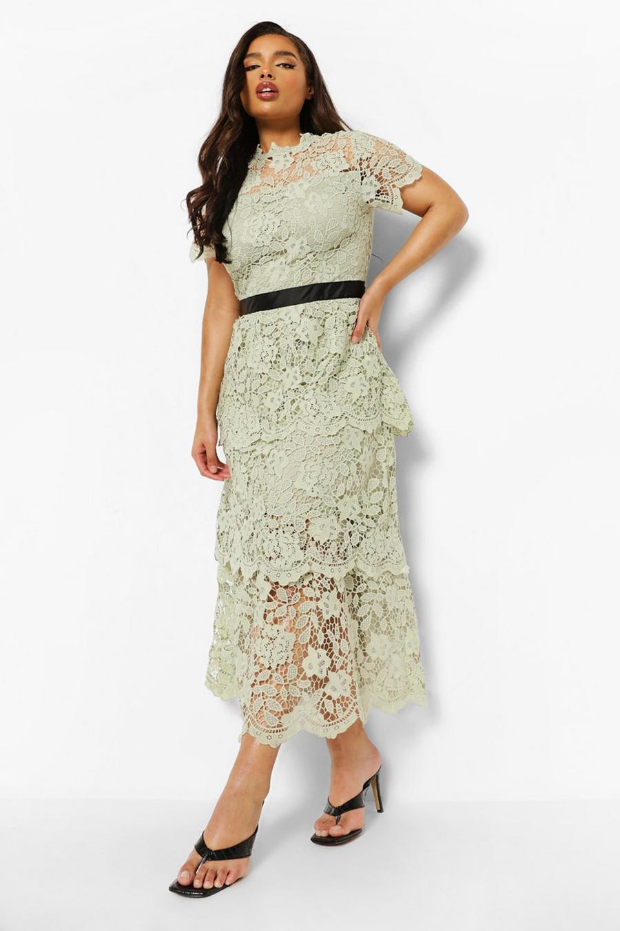 Pale black Plus Occasion Lace Tiered Midaxi Dress image number 1