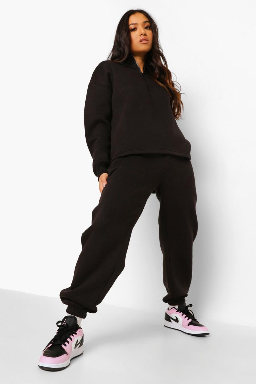 Black Petite Woman Embroidered Half Zip Tracksuit image number 1