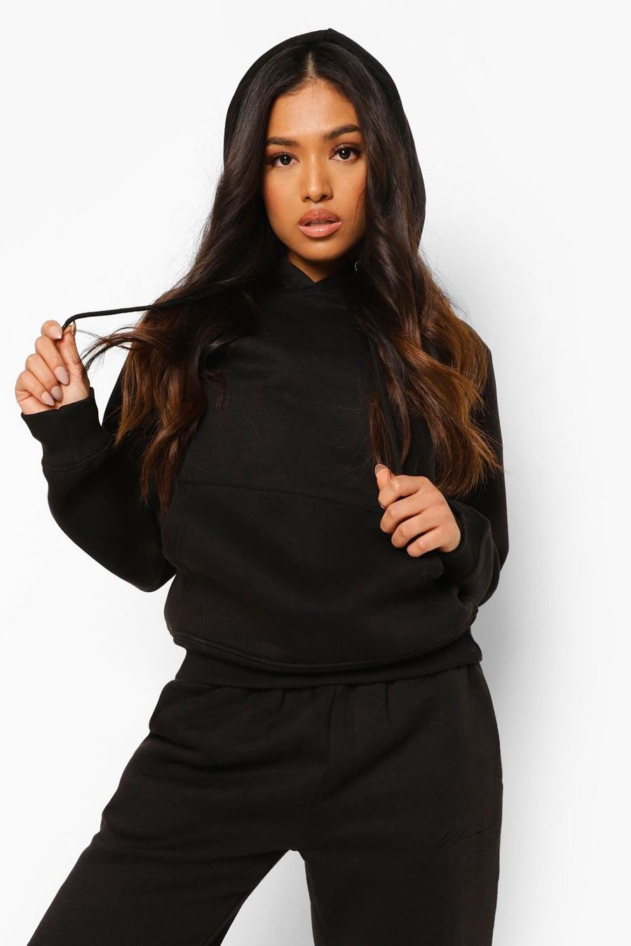 Black Petite Woman Embroidered Hoody Tracksuit image number 1