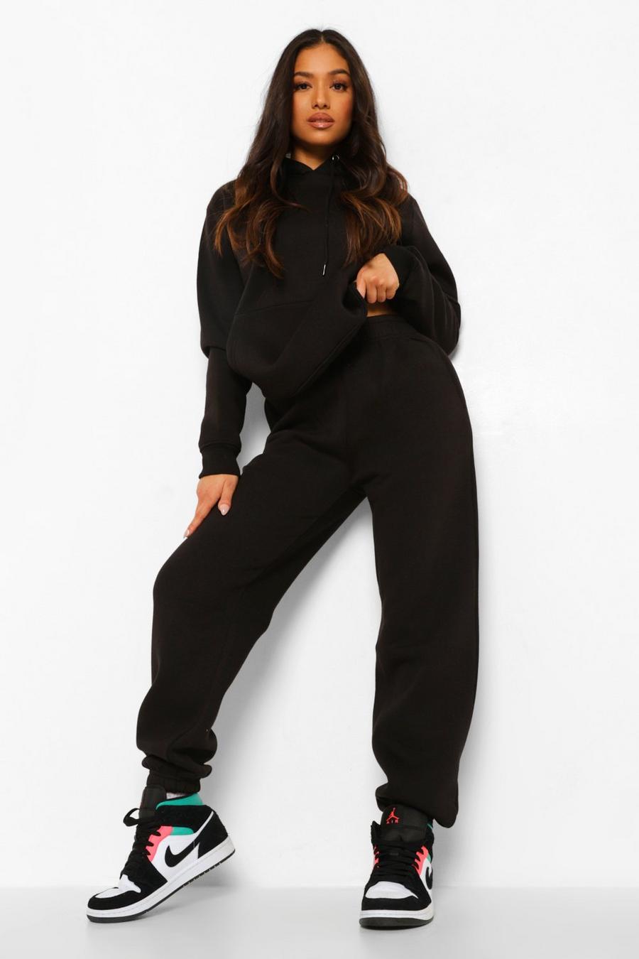 Black Petite Basic Hoody And Jogger Tracksuit image number 1