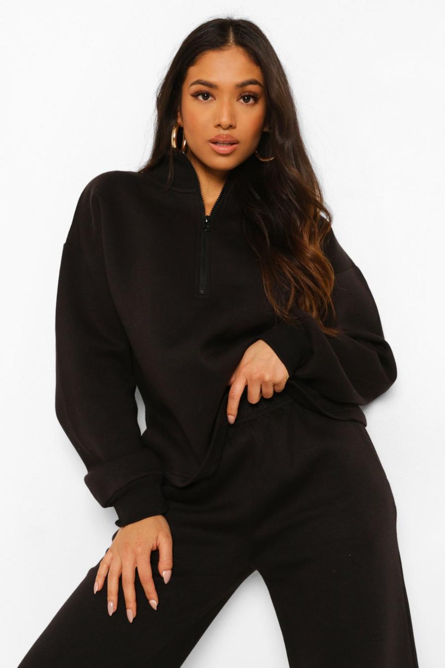 Black Petite Zip Through Sweat And Jogger Tracksuit image number 1
