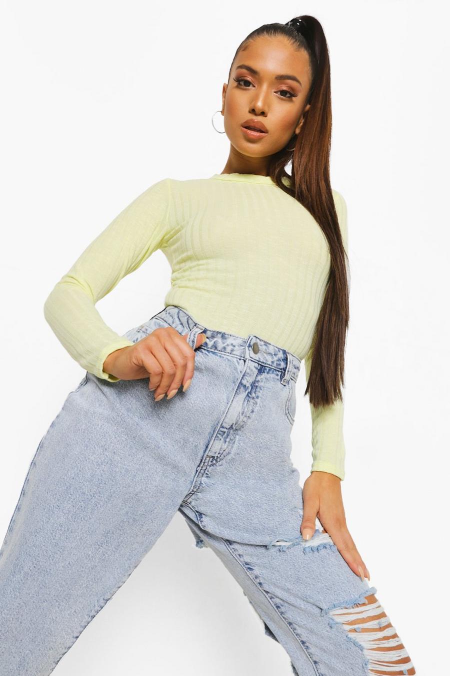 Lime Petite Soft Knitted Rib Crew Neck Bodysuit image number 1