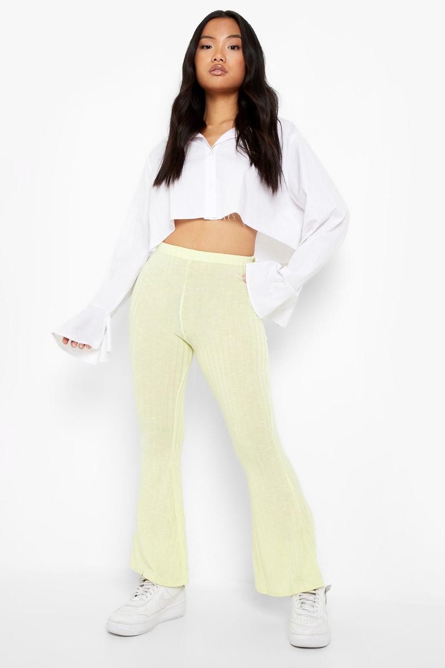 Lime Petite Soft Knitted Rib Flare Pants image number 1