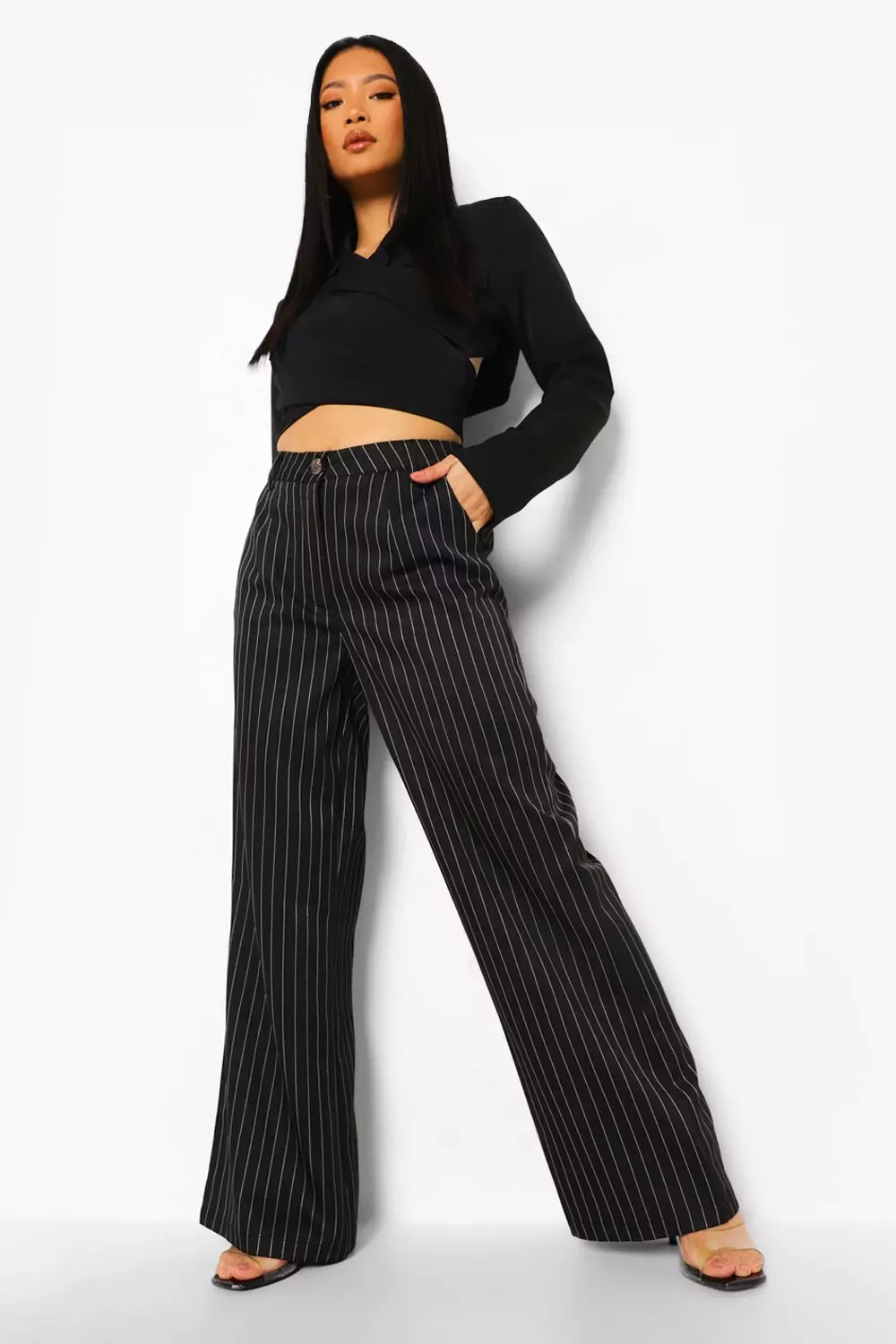 Womens black cheap pinstripe trousers