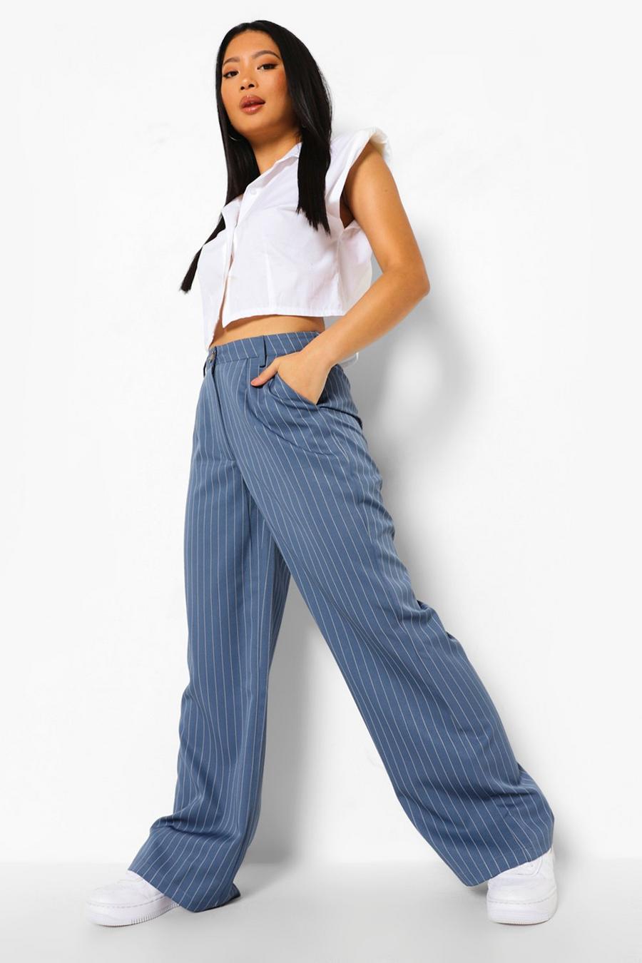 Denim Petite Wide Leg Pinstripe Trouser image number 1