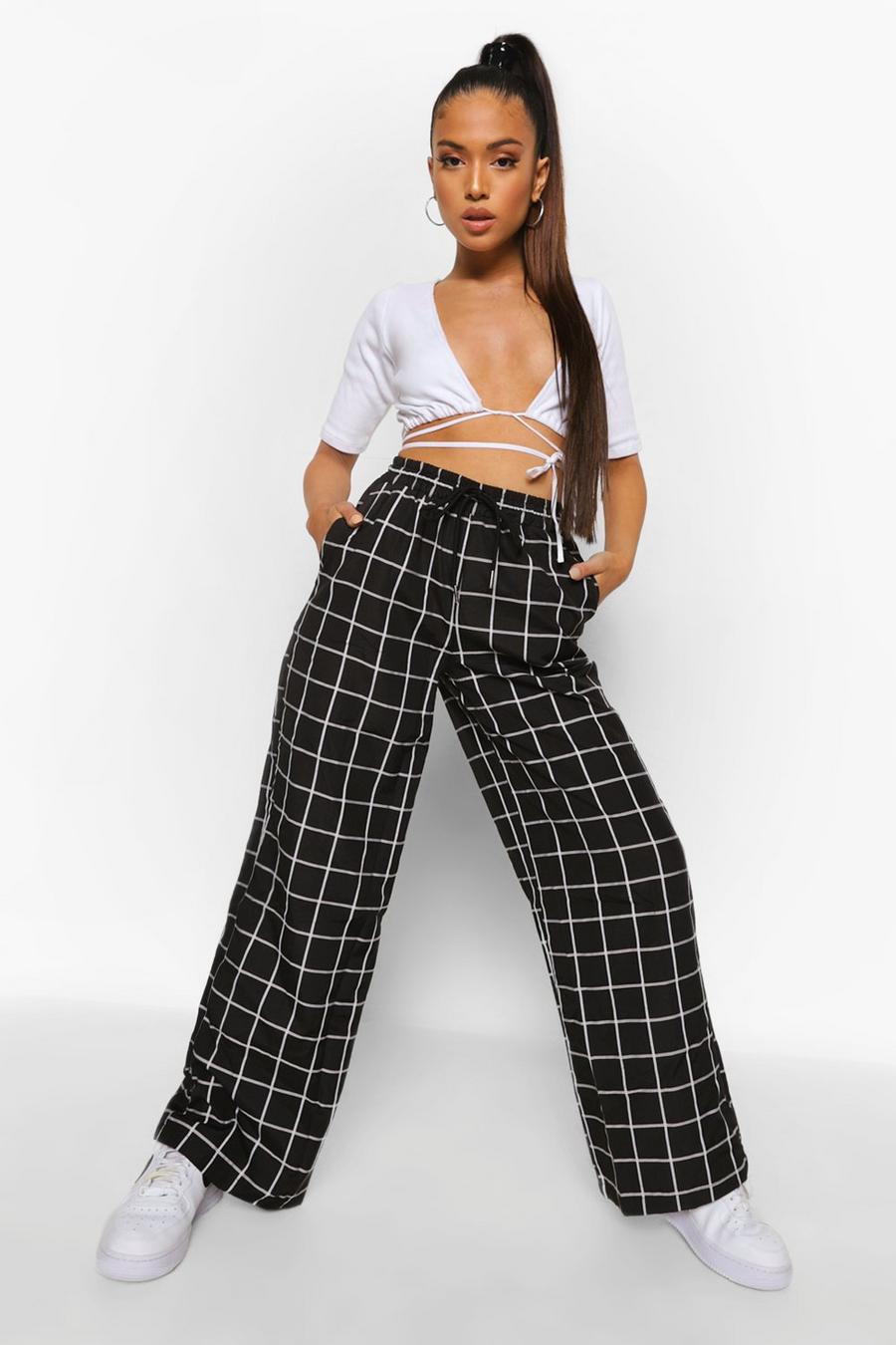 Black Petite Check Wide Leg Trousers image number 1