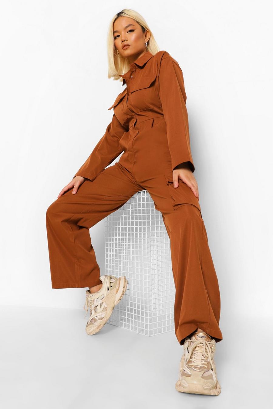 Rust Petite Cargo Utility Overall Jumpsuit image number 1