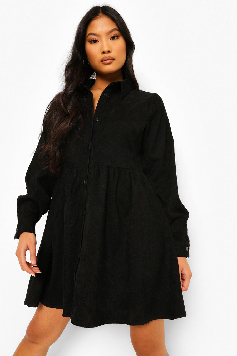 שחור שמלת סקייטר פטיט מקורדרוי עם שרוולים ארוכים image number 1