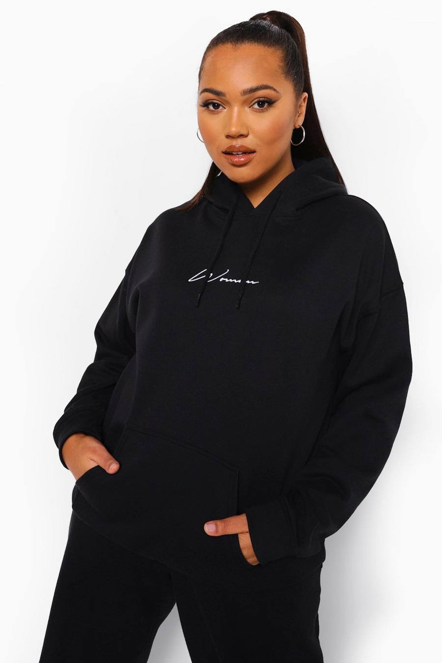 Black Plus Woman Embroidered Oversized Hoodie image number 1