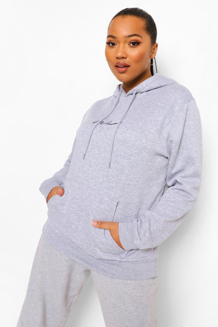 Grande taille - Sweat à capuche oversize Woman brodé, Grey marl image number 1