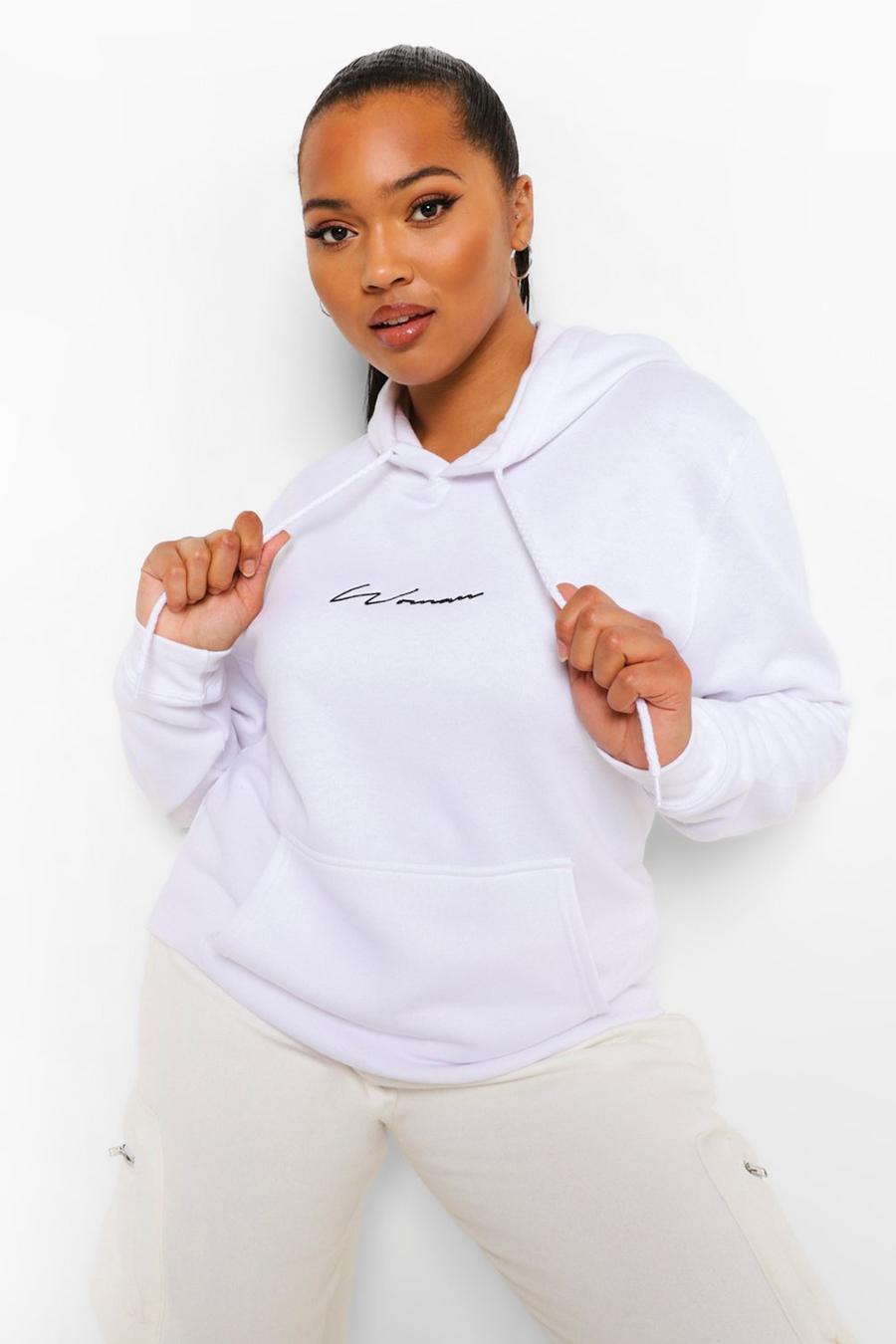 White Plus Woman Embroidered Oversized Hoodie image number 1