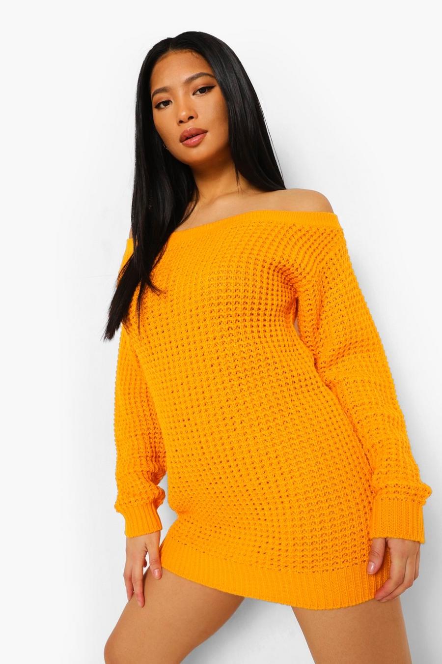 Vestido estilo suéter de punto de arroz con hombros descubiertos Petite, Mango image number 1