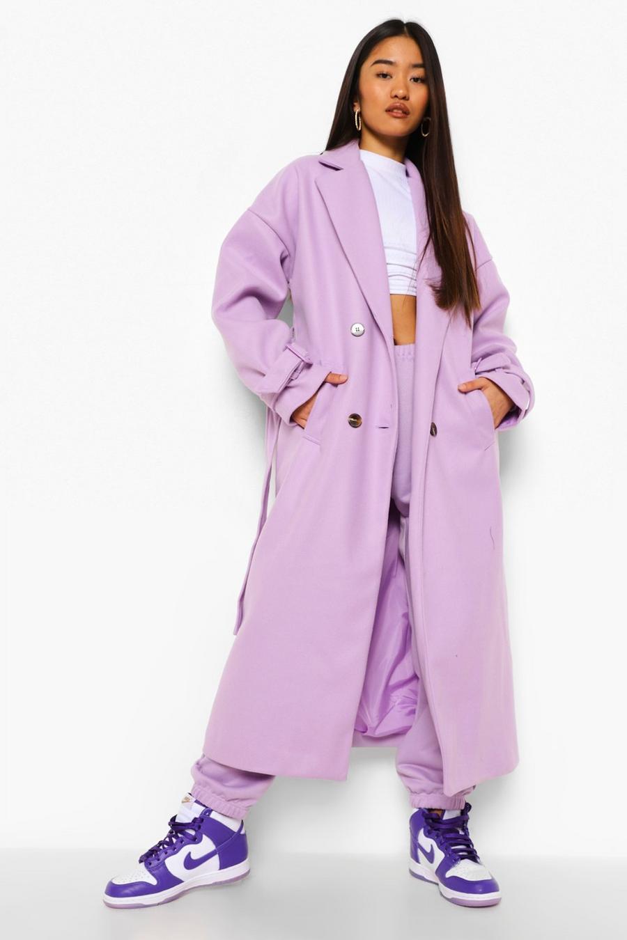 Lilac Petite Wool Look Belted Trench Coat image number 1