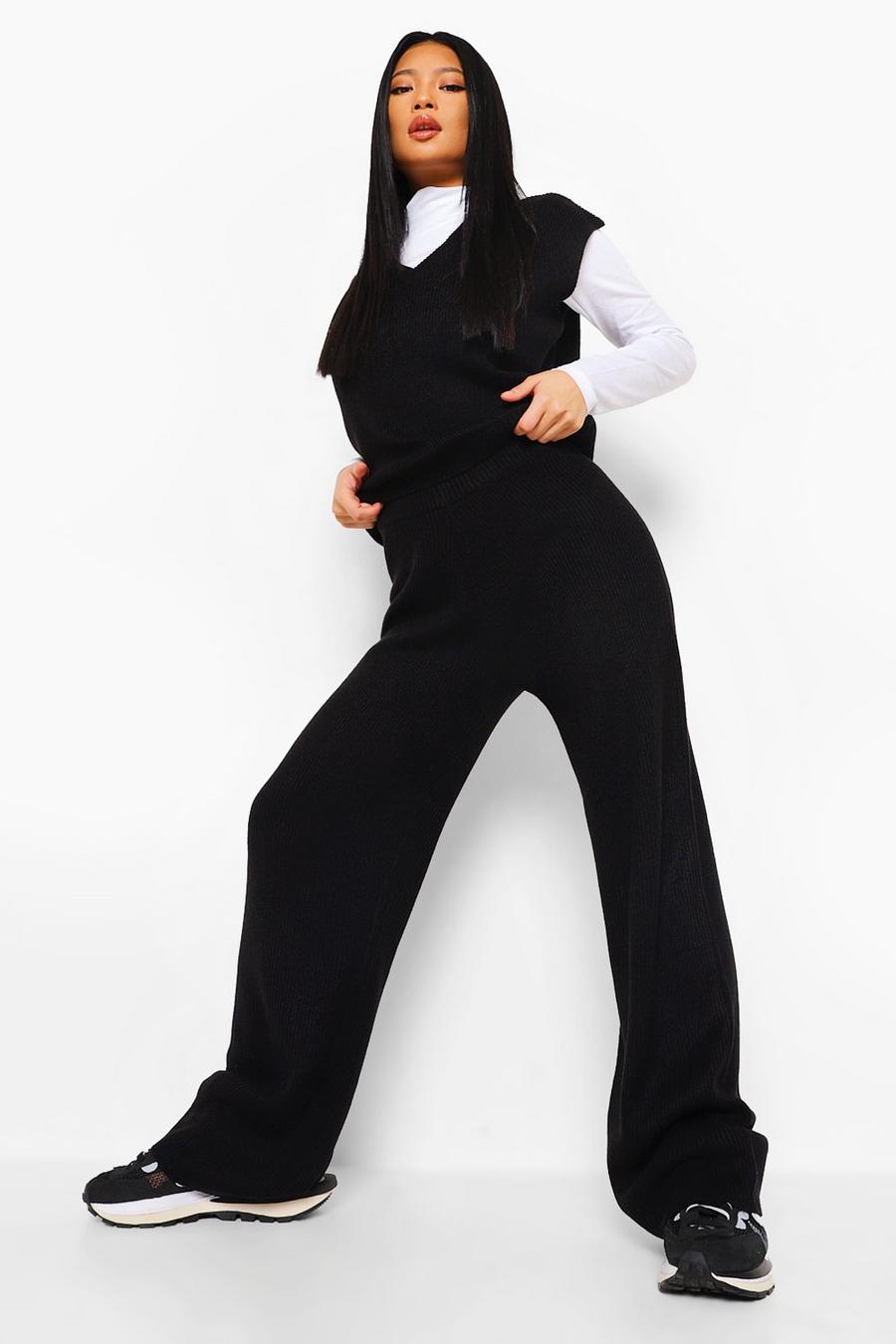 Black Petite Knitted Vest Co-Ord image number 1