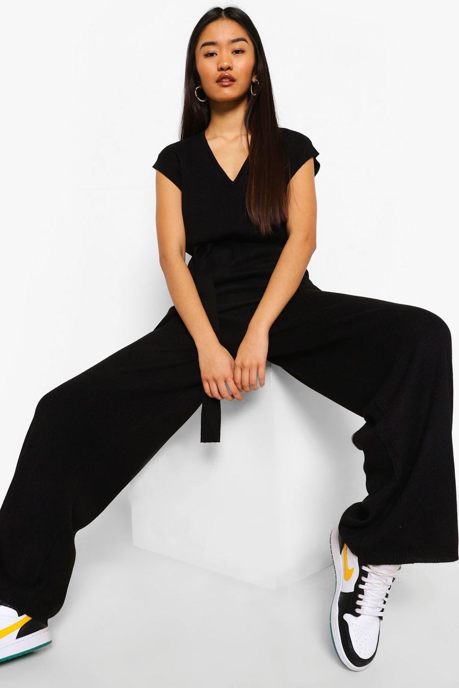 Black Petite Tie Waist Knitted Co-ord image number 1