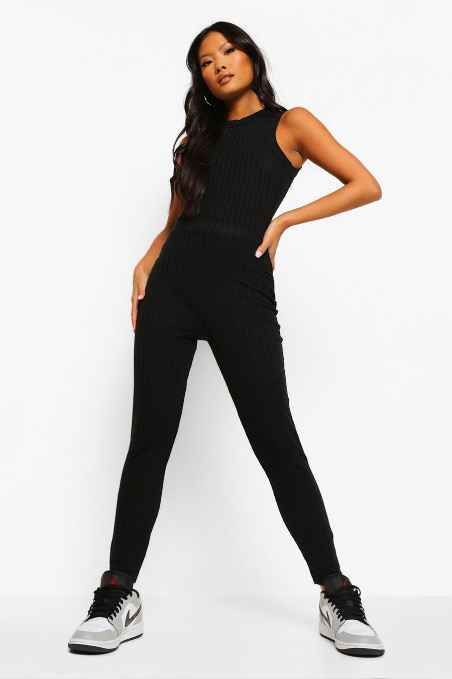 Black Petite - Mjuka ribbstickade leggings med V-format midjeband image number 1
