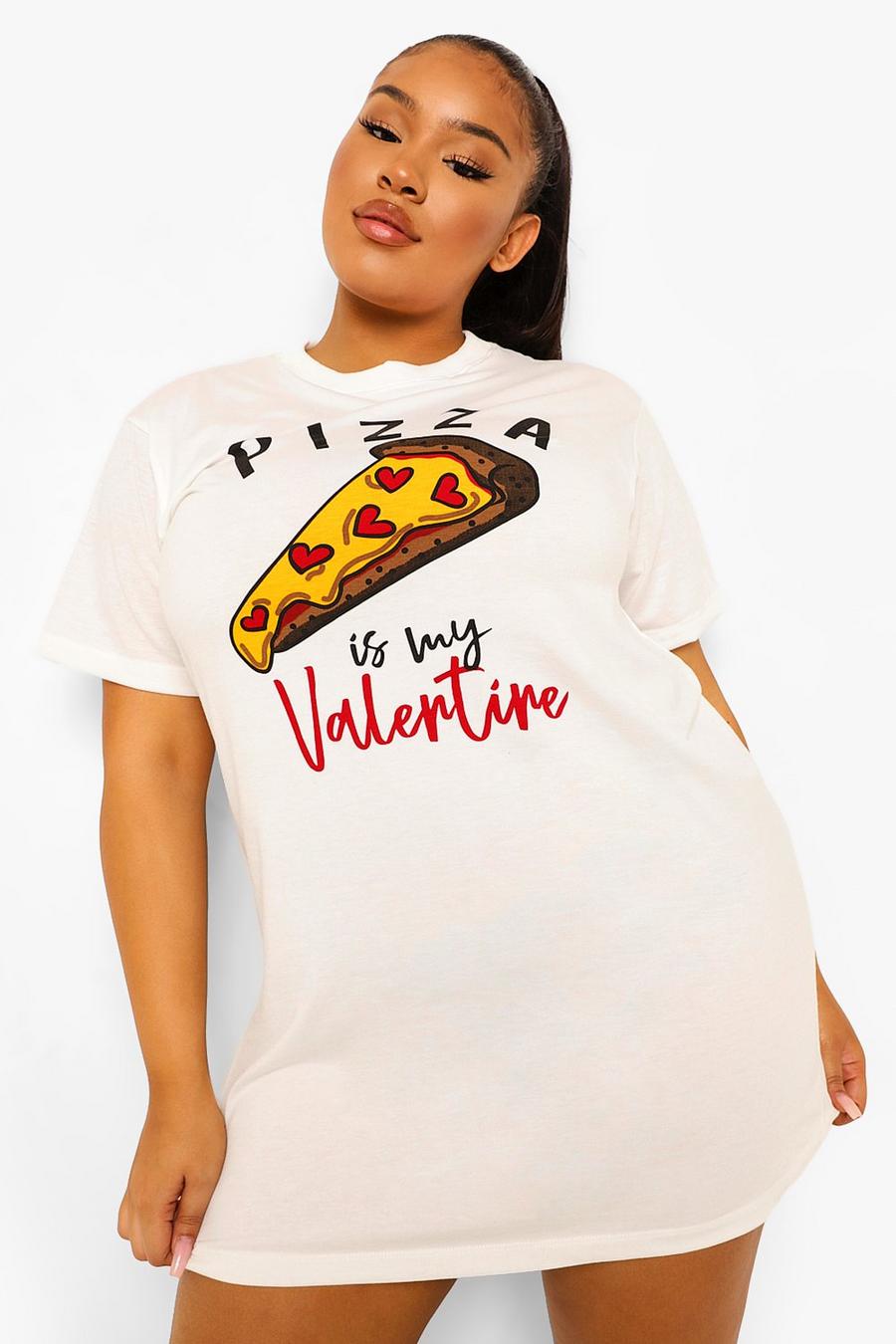 לבן כותונת לילה עם הדפס Pizza Valentine למידות גדולות  image number 1