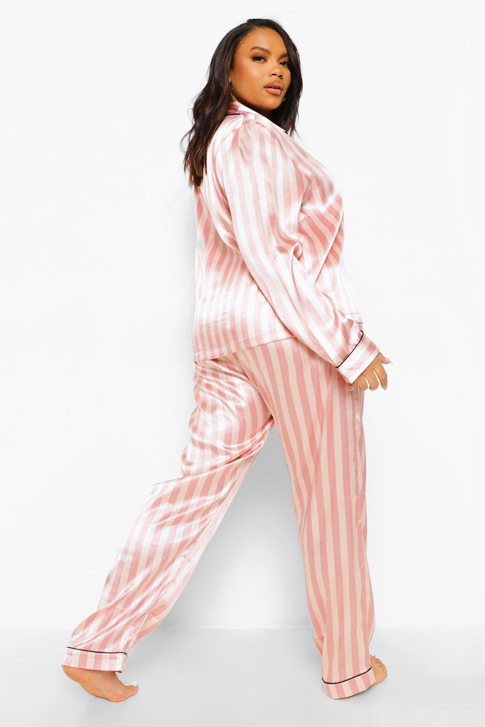 Plus Candy Stripe Satin Pajamas