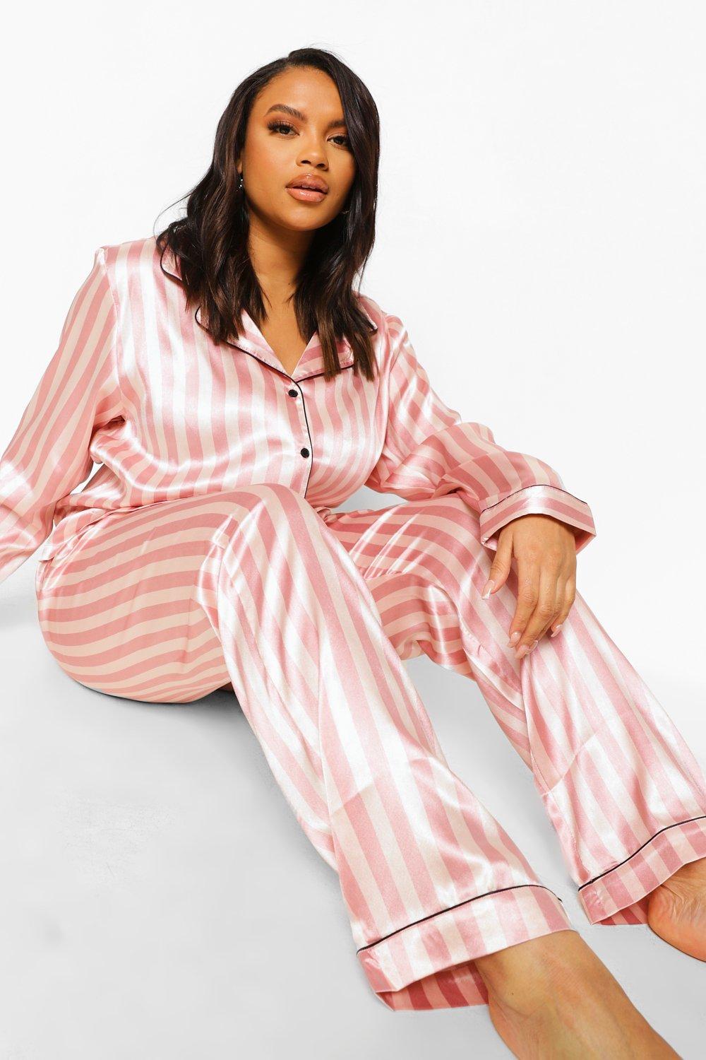 Plus Candy Stripe Satin Pajamas