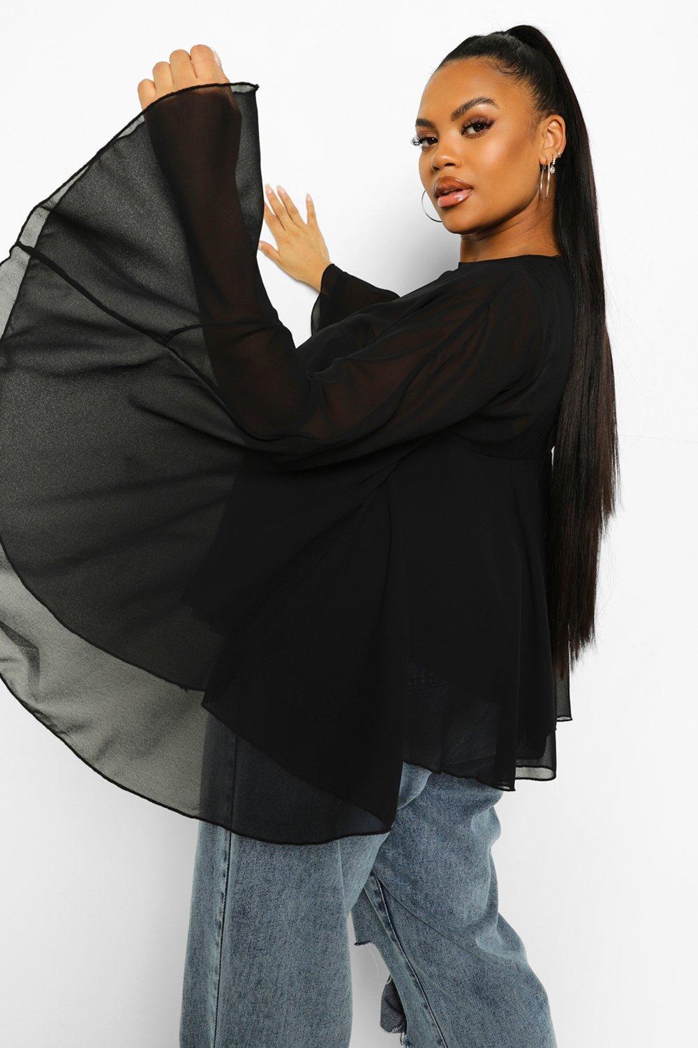 Plus Layered Flare Sleeve Smock Blouse | boohoo