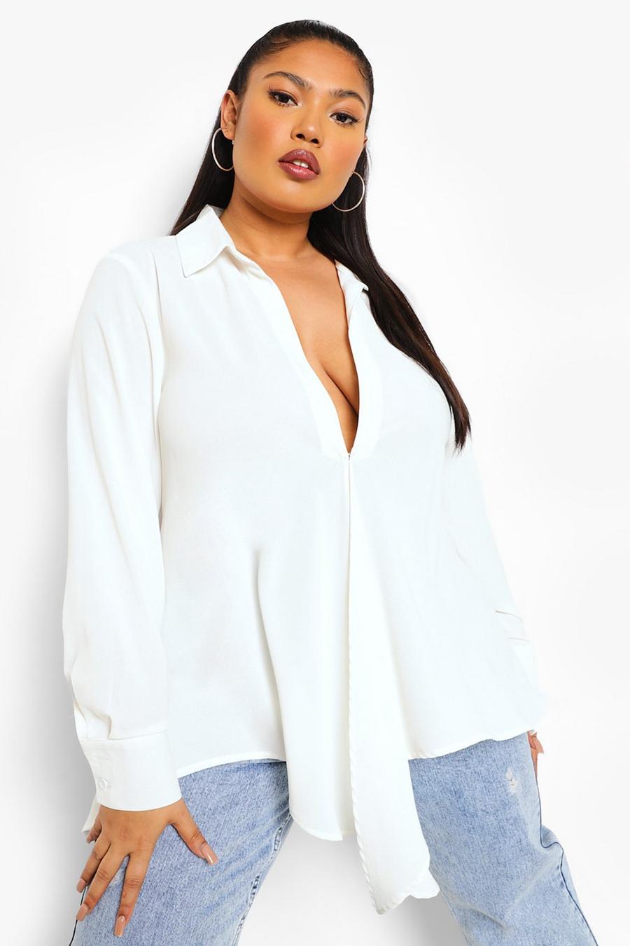Ivory Plus Tie Front Plunge Shirt image number 1