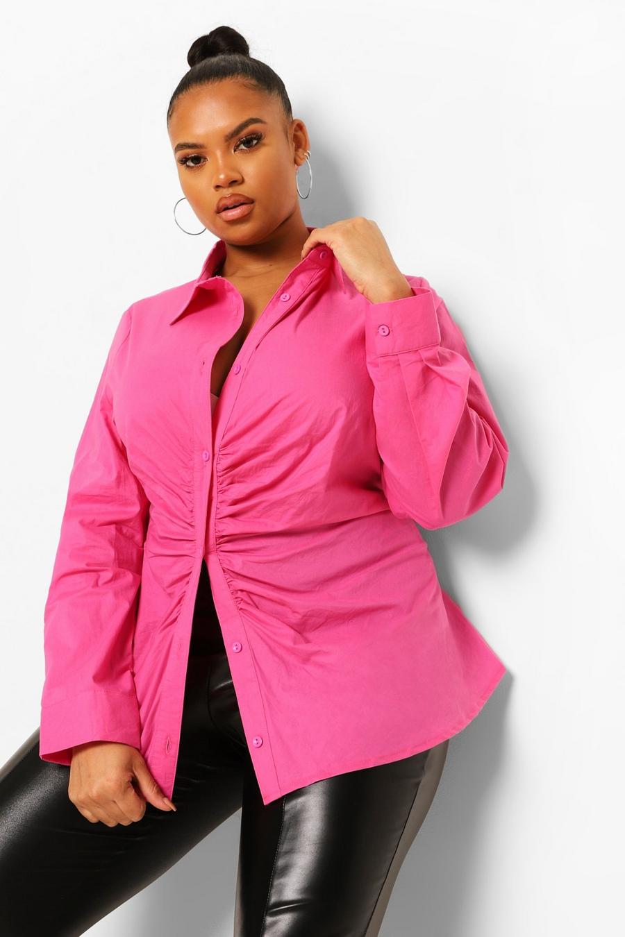 Hot pink Plus Ruched Asymmetric Shirt image number 1