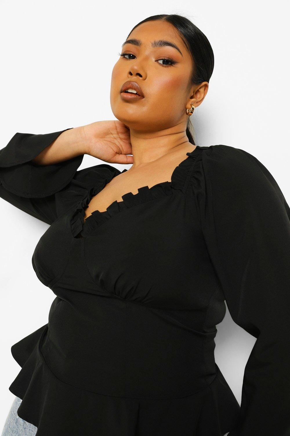 Plus size black ruffle hot sale top