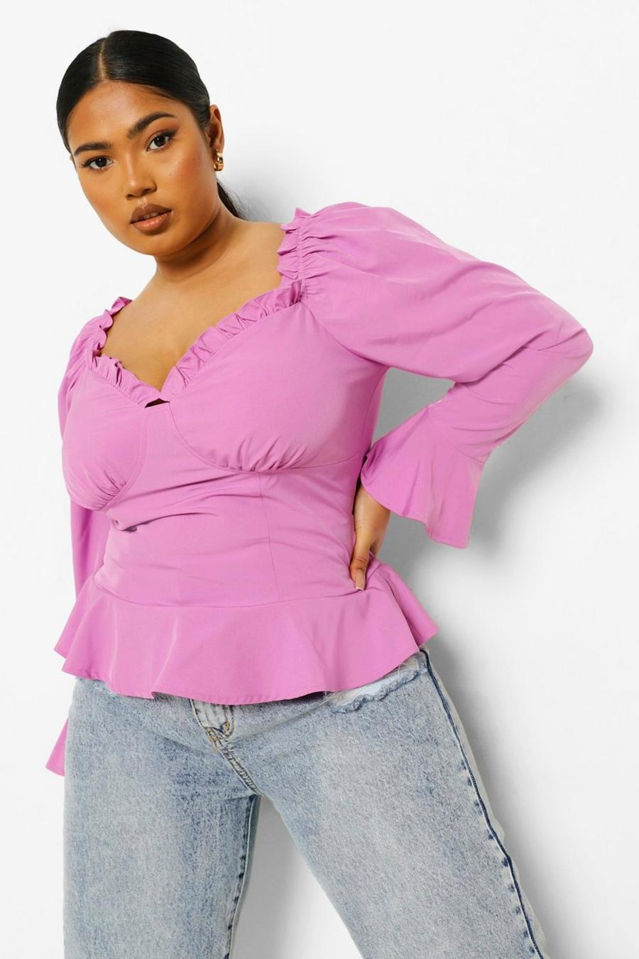 Lilac Plus Fitted Corset Ruffle Blouse image number 1