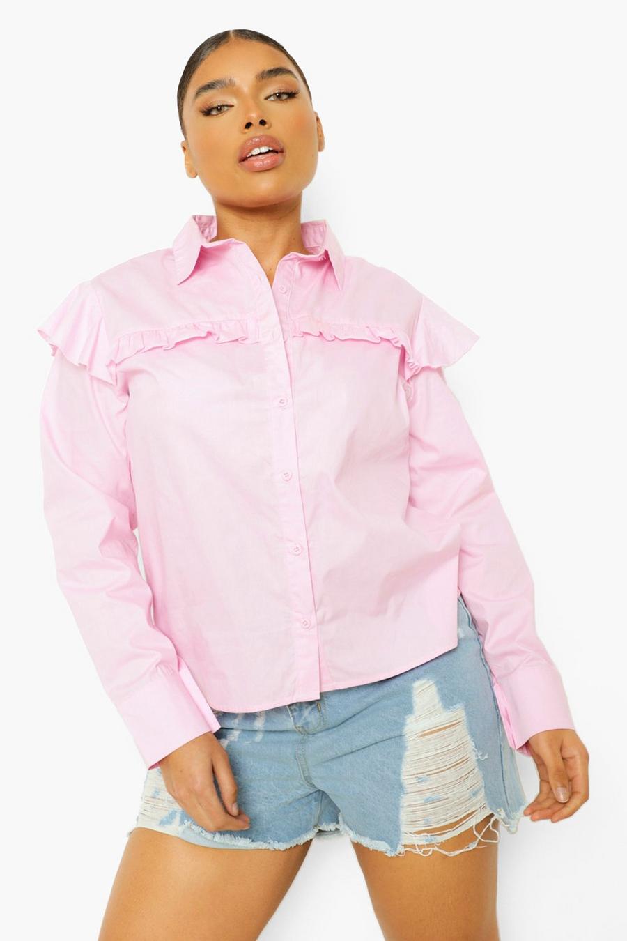 Light pink Plus Ruffle Placket And Shoulder Shirt image number 1