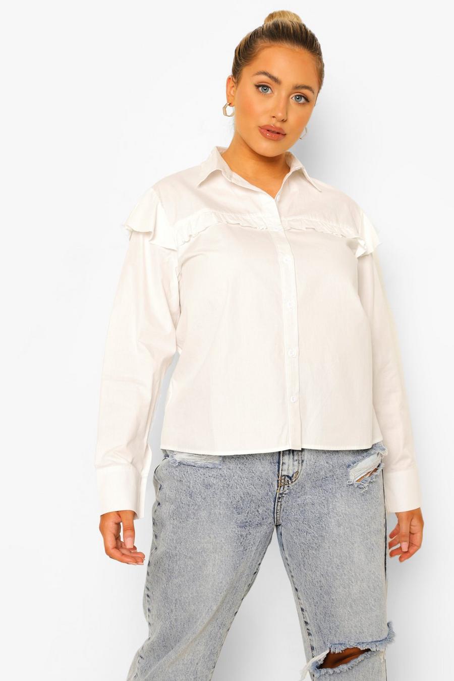 לבן חולצה בעיטור מלמלה בחזית ובכתף למידות גדולות image number 1