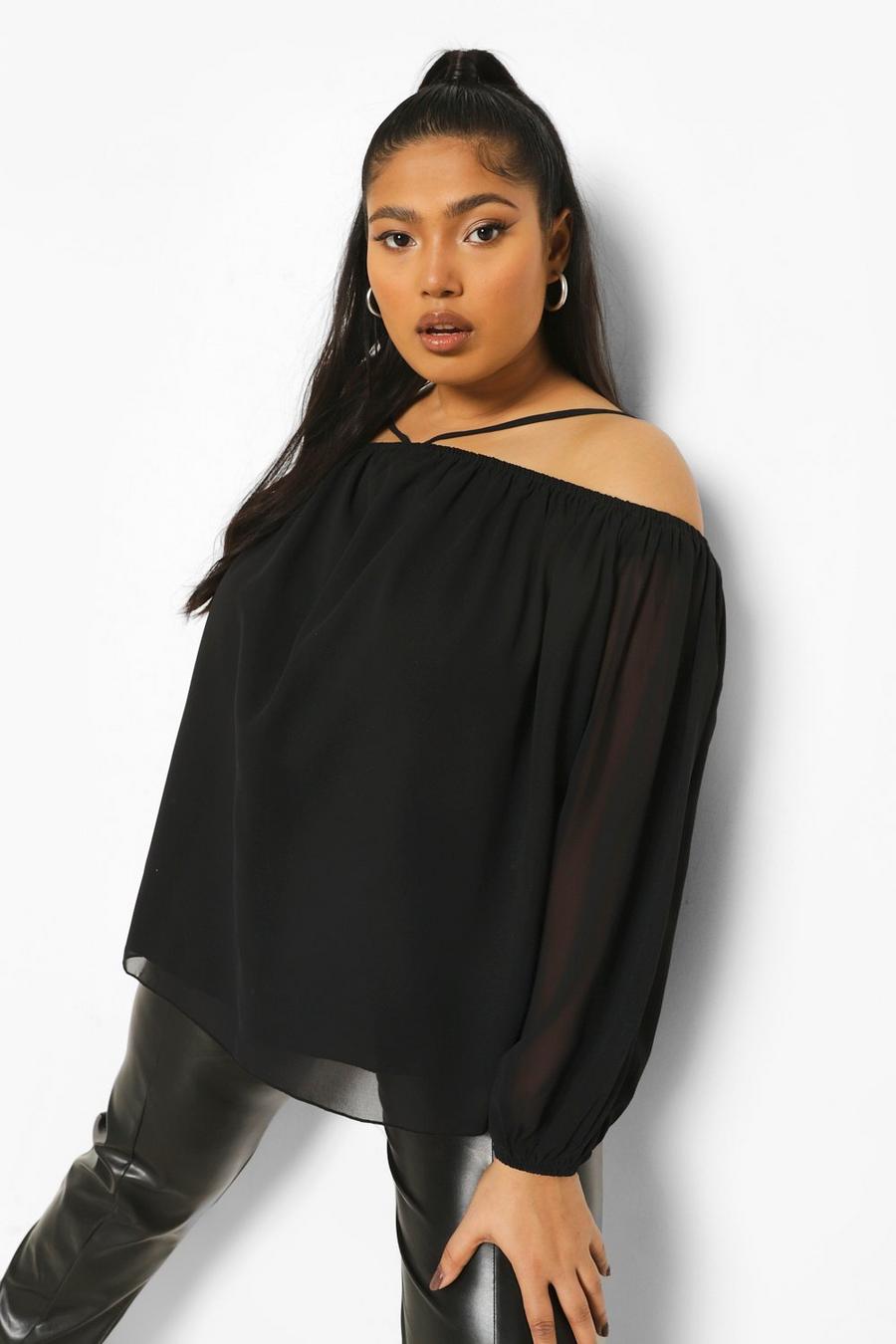 Black Plus Halter Cold Shoulder Blouse image number 1