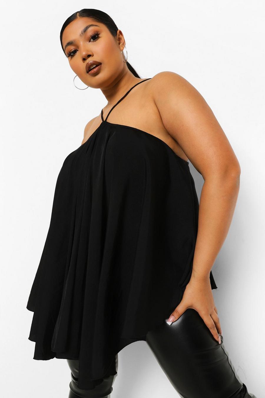 Black Plus Halter Volume Cami Top image number 1